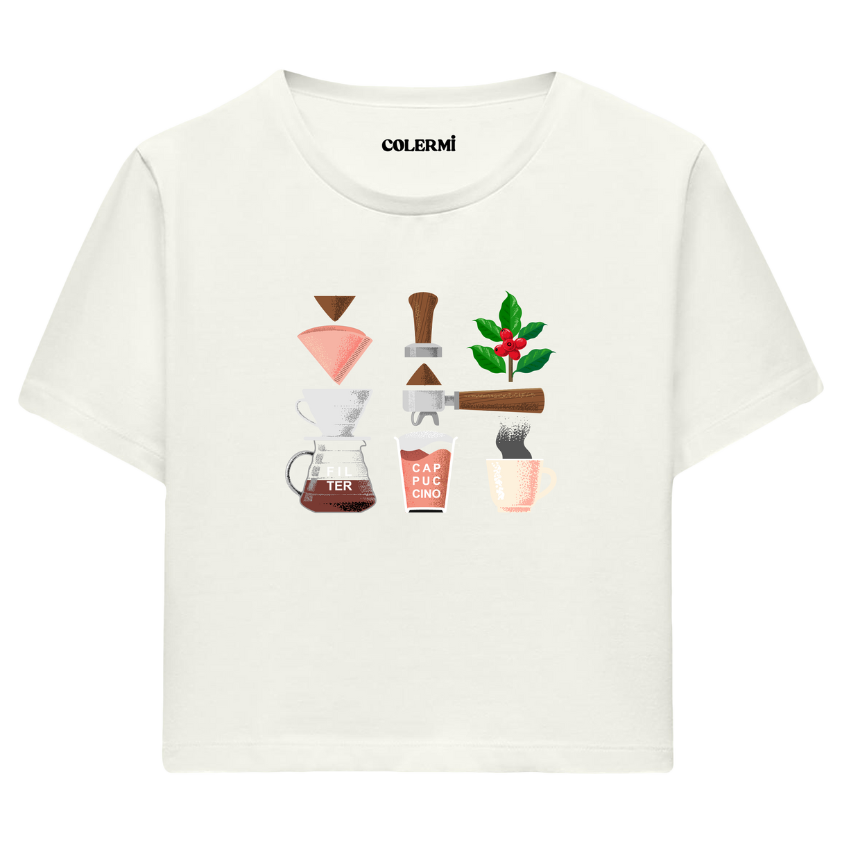 Colermi Kadın Crop Top Tişört - Kahve Yolculuğu