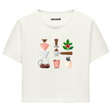 Colermi Kadın Crop Top Tişört - Kahve Yolculuğu