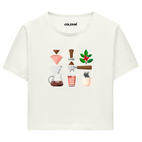 Colermi Kadın Crop Top Tişört - Kahve Yolculuğu