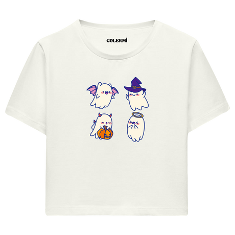 Sevimli Hayaletler Cadılar Bayramı Crop T-Shirt