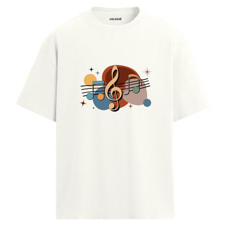 Retro Nota Desenli T-Shirt – %100 Pamuk – Bisiklet Yaka Tişört