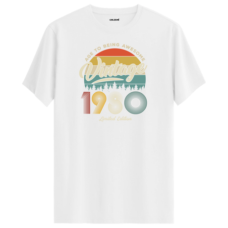 1980 Nostalgia Vintage T-Shirt - Retro Design with Nature-Inspired Colors