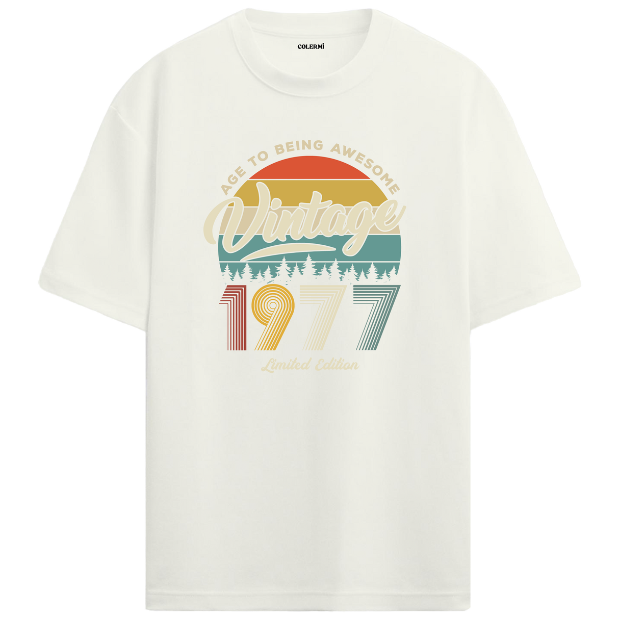 1977 Nostalgia Oversized T-Shirt - Retro Forest and Typography Design