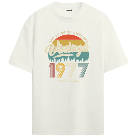 1977 Nostalgia Oversized T-Shirt - Retro Forest and Typography Design