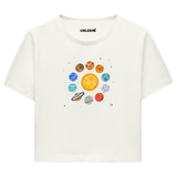 Güneş Sistemi Tasarımlı  Crop T-Shirt