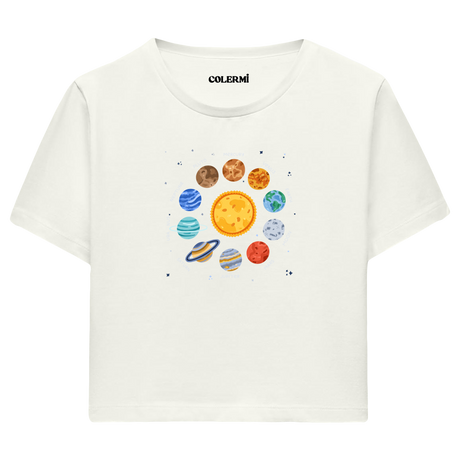 Güneş Sistemi Tasarımlı  Crop T-Shirt