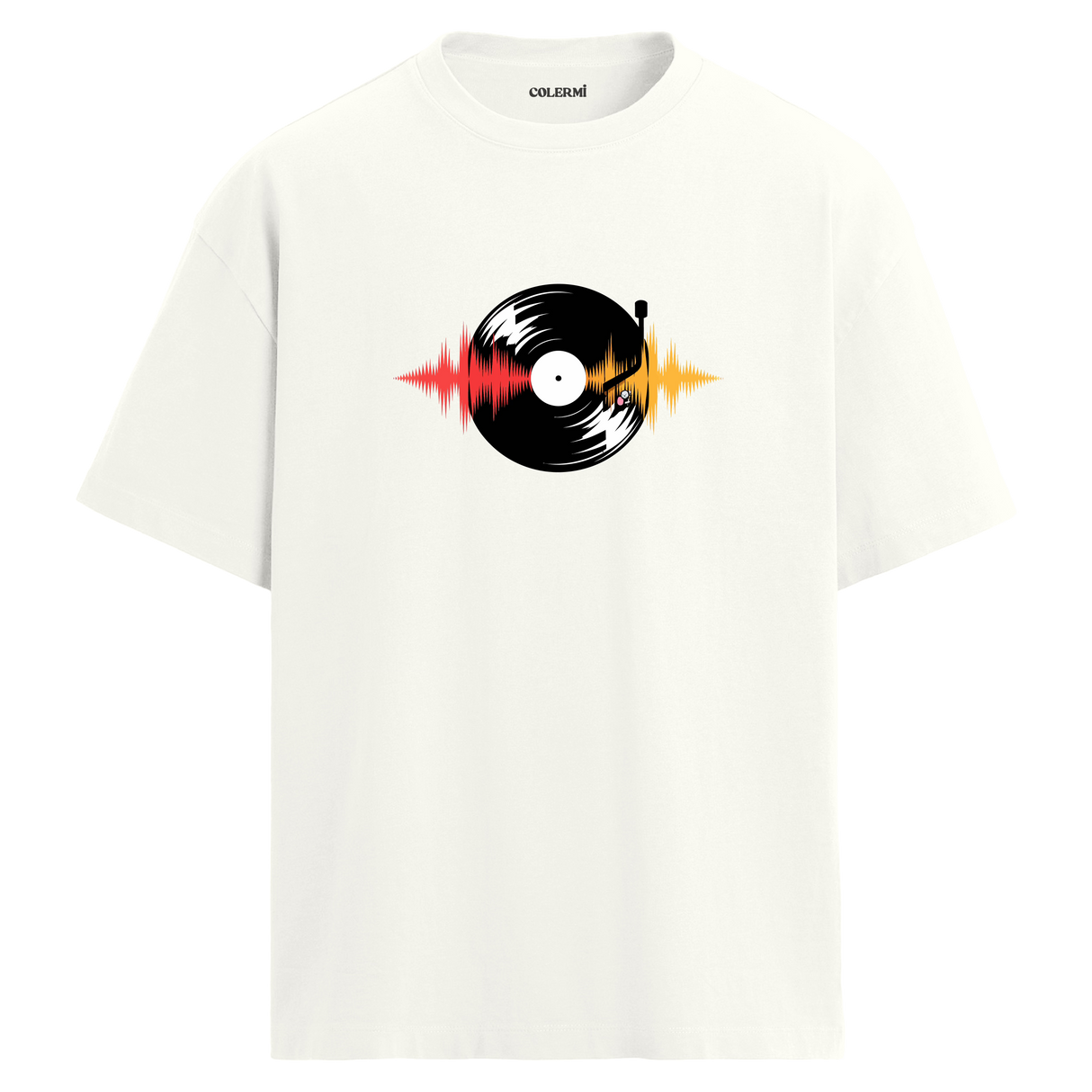Vinyl Vibes Oversize Unisex T-Shirt – Müzik Temalı Bisiklet Yaka