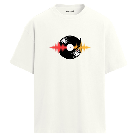 Vinyl Vibes Oversize Unisex T-Shirt – Müzik Temalı Bisiklet Yaka