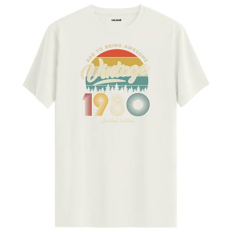 1980 Nostalgia Vintage T-Shirt - Retro Design with Nature-Inspired Colors
