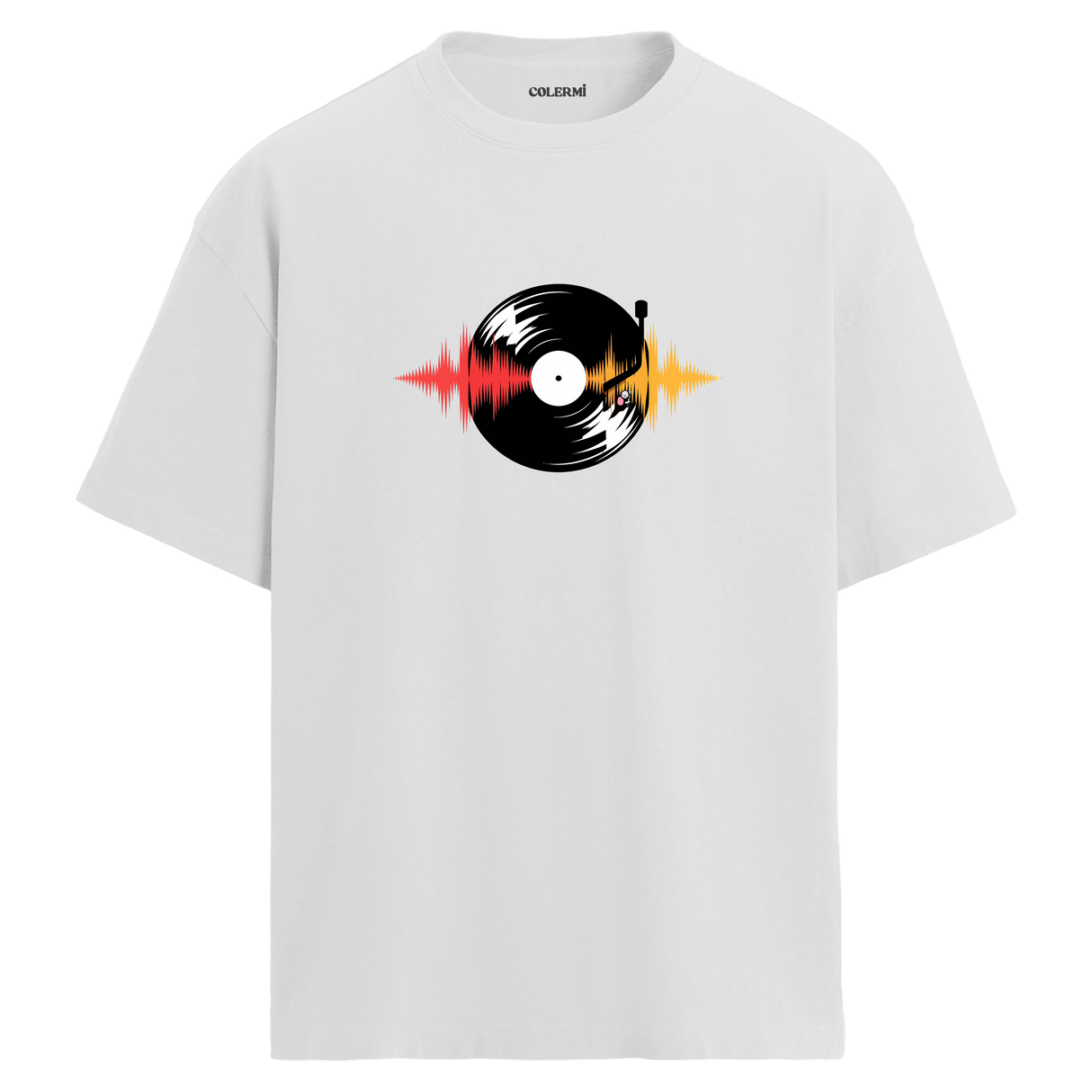 Vinyl Vibes Oversize Unisex T-Shirt – Müzik Temalı Bisiklet Yaka