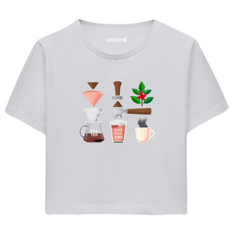 Colermi Kadın Crop Top Tişört - Kahve Yolculuğu