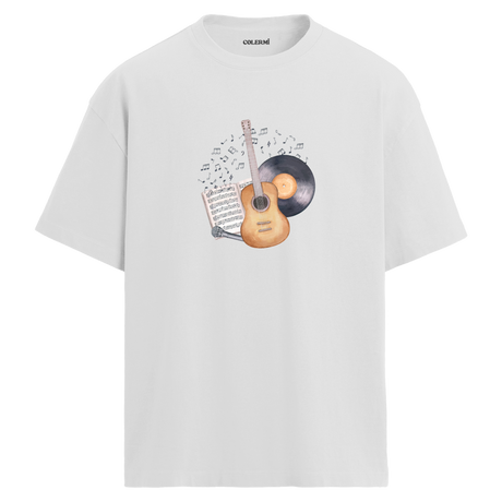 Vintage Gitar Nota Plak T-Shirt – %100 Pamuk –Bisiklet Yaka Tişört