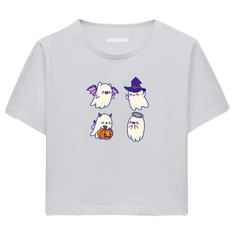 Sevimli Hayaletler Cadılar Bayramı Crop T-Shirt