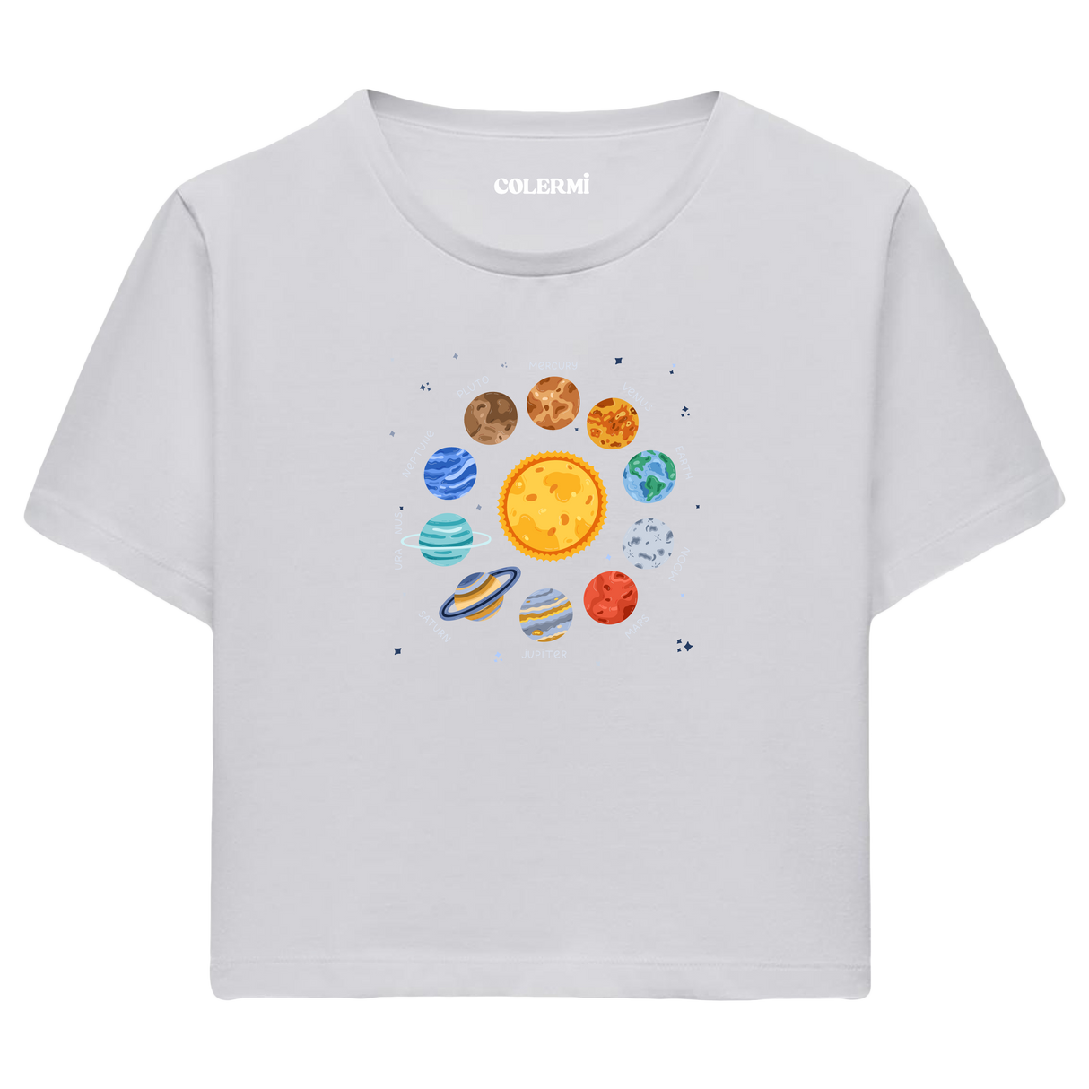 Güneş Sistemi Tasarımlı  Crop T-Shirt