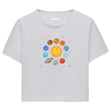 Güneş Sistemi Tasarımlı  Crop T-Shirt
