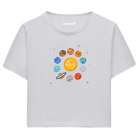 Güneş Sistemi Tasarımlı  Crop T-Shirt