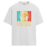 Retro Music Oversize Unisex T-Shirt – Müzik Temalı Bisiklet Yaka