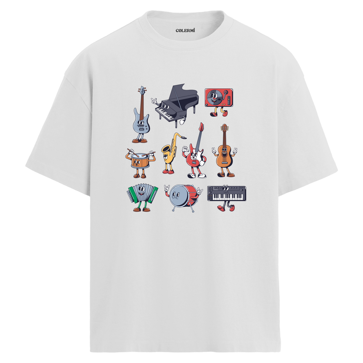 Enstrüman Karakterleri Bisiklet Yaka Oversize Unisex T-Shirt