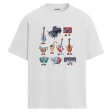 Enstrüman Karakterleri Bisiklet Yaka Oversize Unisex T-Shirt