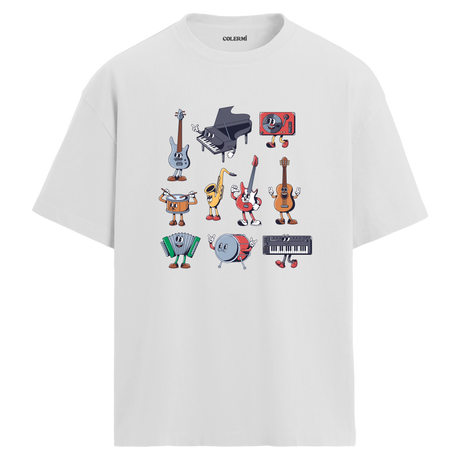 Enstrüman Karakterleri Bisiklet Yaka Oversize Unisex T-Shirt