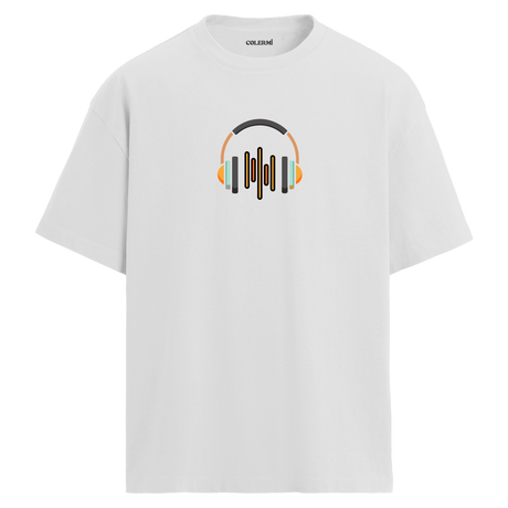 Ses Dalgası Kulaklık Tasarımlı T-Shirt  – %100 Pamuk – Bisiklet Yaka Tişört