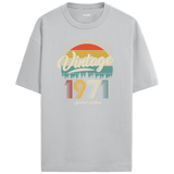 1971 Nostalgia Oversized T-Shirt - Retro Sunset & Pine Forest Silhouettes