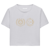 Güneş ve Ay İllüstrasyonlu Crop T-Shirt