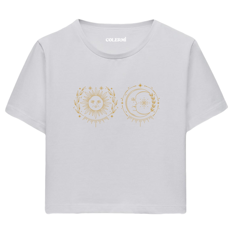 Güneş ve Ay İllüstrasyonlu Crop T-Shirt