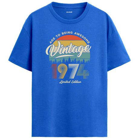1974 Nostalgia Oversized T-Shirt - Retro Sunset & Nature Silhouettes