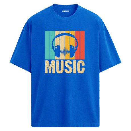 Retro Music Oversize Unisex T-Shirt – Müzik Temalı Bisiklet Yaka