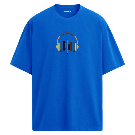 Ses Dalgası Kulaklık Tasarımlı T-Shirt  – %100 Pamuk – Bisiklet Yaka Tişört