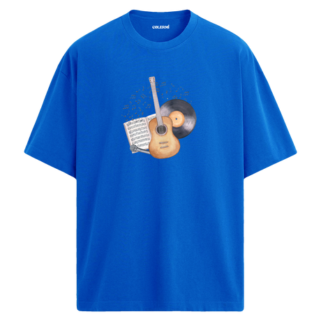 Vintage Gitar Nota Plak T-Shirt – %100 Pamuk –Bisiklet Yaka Tişört