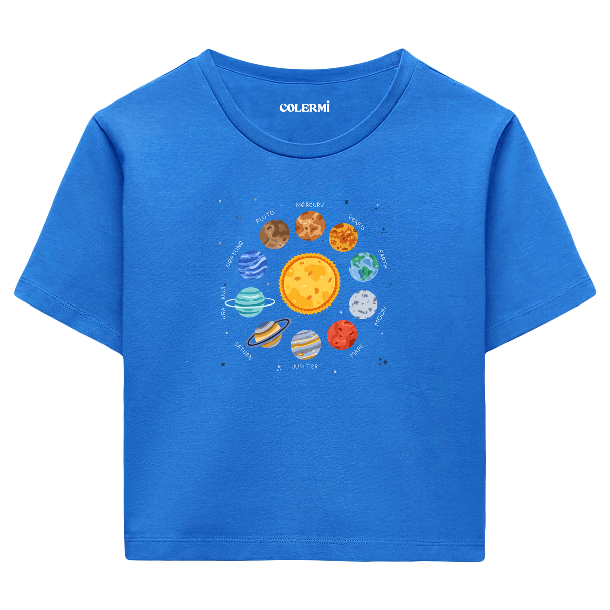 Güneş Sistemi Tasarımlı  Crop T-Shirt