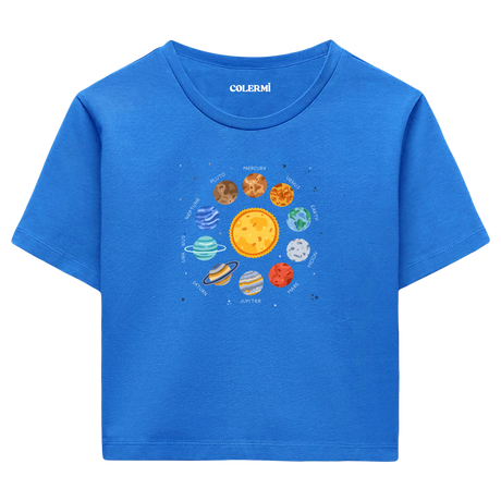 Güneş Sistemi Tasarımlı  Crop T-Shirt
