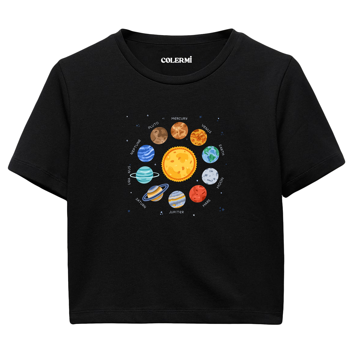 Güneş Sistemi Tasarımlı  Crop T-Shirt