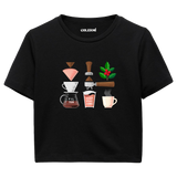 Colermi Kadın Crop Top Tişört - Kahve Yolculuğu