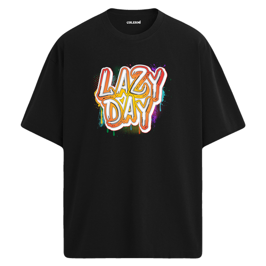 Lazy Day Oversize Unisex T-Shirt – Müzik Temalı Bisiklet Yaka