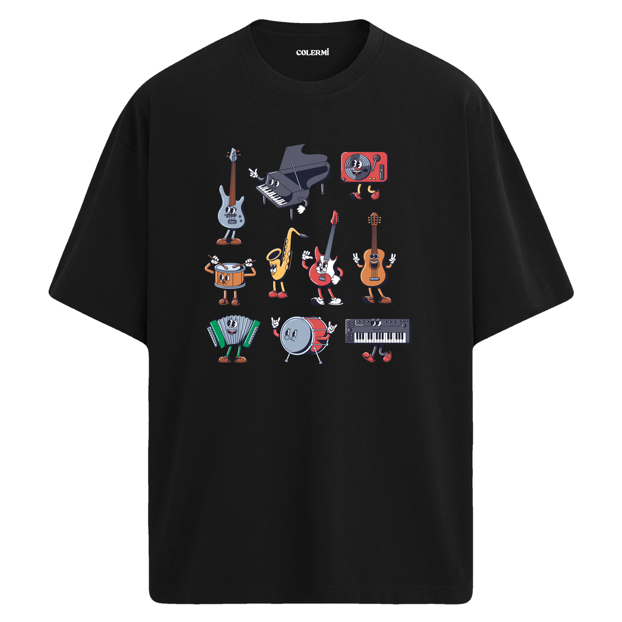 Enstrüman Karakterleri Bisiklet Yaka Oversize Unisex T-Shirt