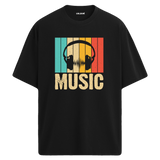 Retro Music Oversize Unisex T-Shirt – Müzik Temalı Bisiklet Yaka