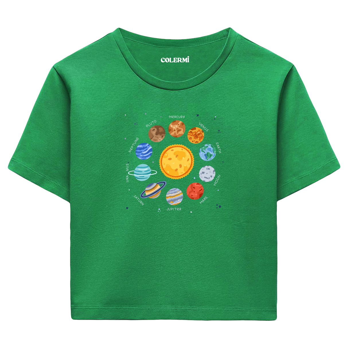 Güneş Sistemi Tasarımlı  Crop T-Shirt