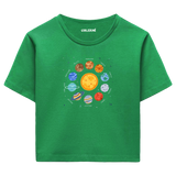 Güneş Sistemi Tasarımlı  Crop T-Shirt
