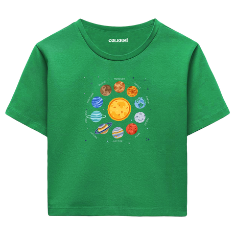 Güneş Sistemi Tasarımlı  Crop T-Shirt
