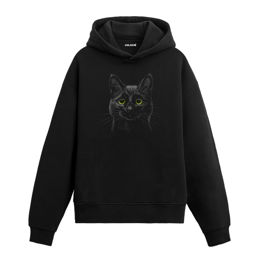 Black Cat Hoodie with Green Eyes