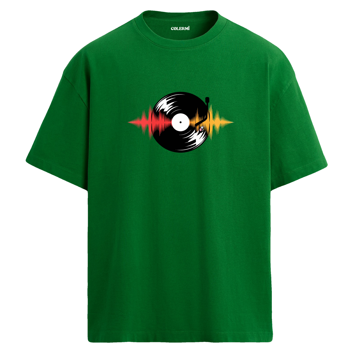 Vinyl Vibes Oversize Unisex T-Shirt – Müzik Temalı Bisiklet Yaka