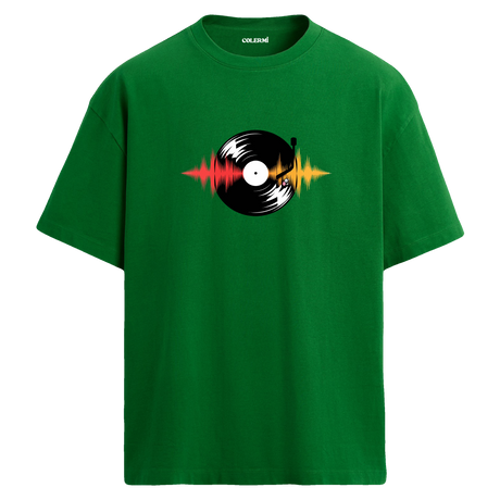 Vinyl Vibes Oversize Unisex T-Shirt – Müzik Temalı Bisiklet Yaka