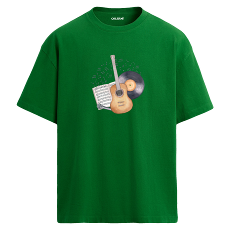 Vintage Gitar Nota Plak T-Shirt – %100 Pamuk –Bisiklet Yaka Tişört