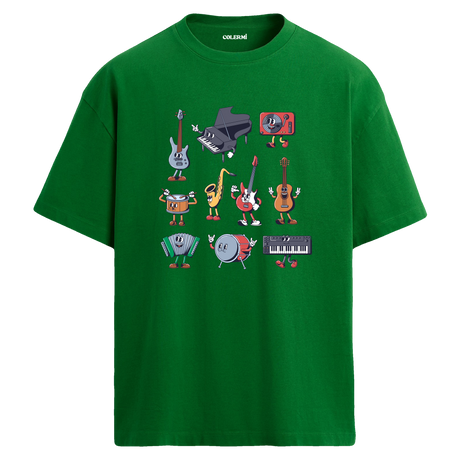 Enstrüman Karakterleri Bisiklet Yaka Oversize Unisex T-Shirt
