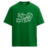 Music Begins Mikrofon Yazılı Tişört – %100 Pamuk – Bisiklet Yaka T-Shirt