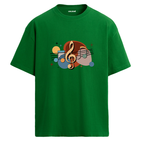 Retro Nota Desenli T-Shirt – %100 Pamuk – Bisiklet Yaka Tişört