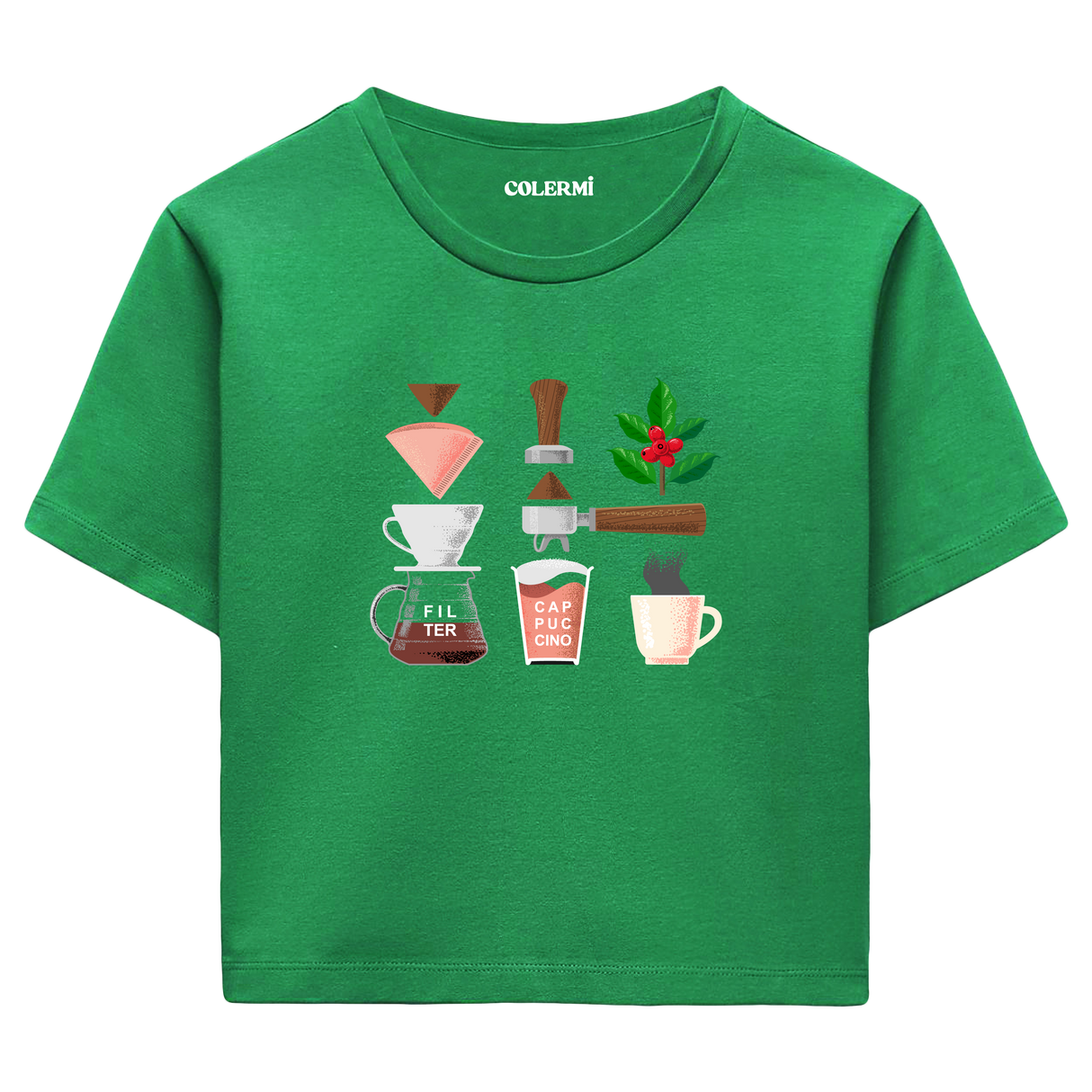 Colermi Kadın Crop Top Tişört - Kahve Yolculuğu